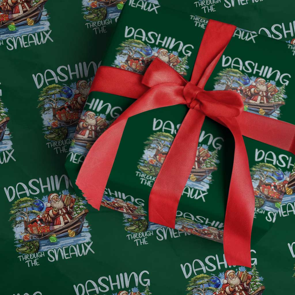 Funny Christmas Cajun Louisiana Wrapping Paper Roll Dashing Through The Sneaux Santa Alligator TS11 Green Print Your Wear