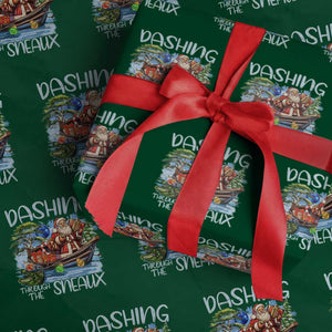 Funny Christmas Cajun Louisiana Wrapping Paper Roll Dashing Through The Sneaux Santa Alligator TS11 Green Print Your Wear