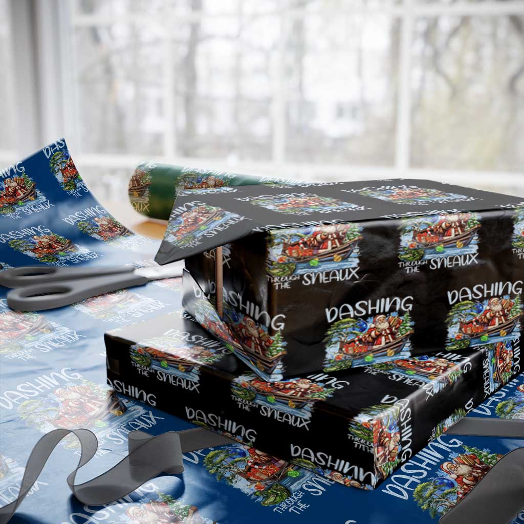Funny Christmas Cajun Louisiana Wrapping Paper Roll Dashing Through The Sneaux Santa Alligator TS11 Black Print Your Wear