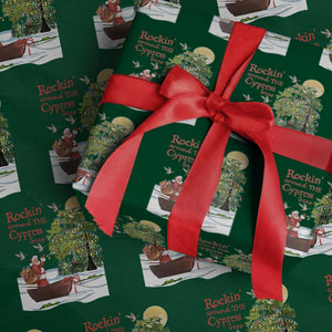 Funny Christmas Cajun Louisiana Wrapping Paper Roll Rockin' Around The Cypress Trees Santa Alligator TS11 Green Print Your Wear