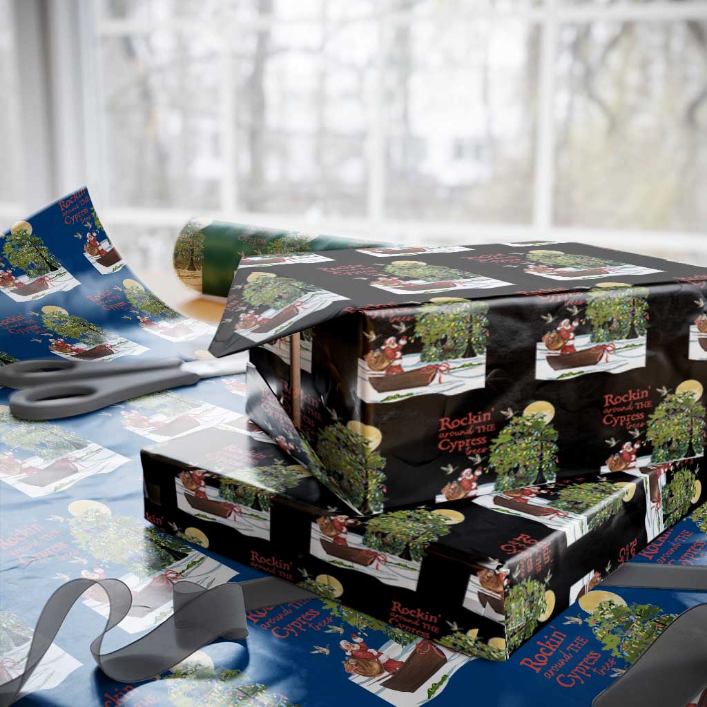 Funny Christmas Cajun Louisiana Wrapping Paper Roll Rockin' Around The Cypress Trees Santa Alligator TS11 Black Print Your Wear