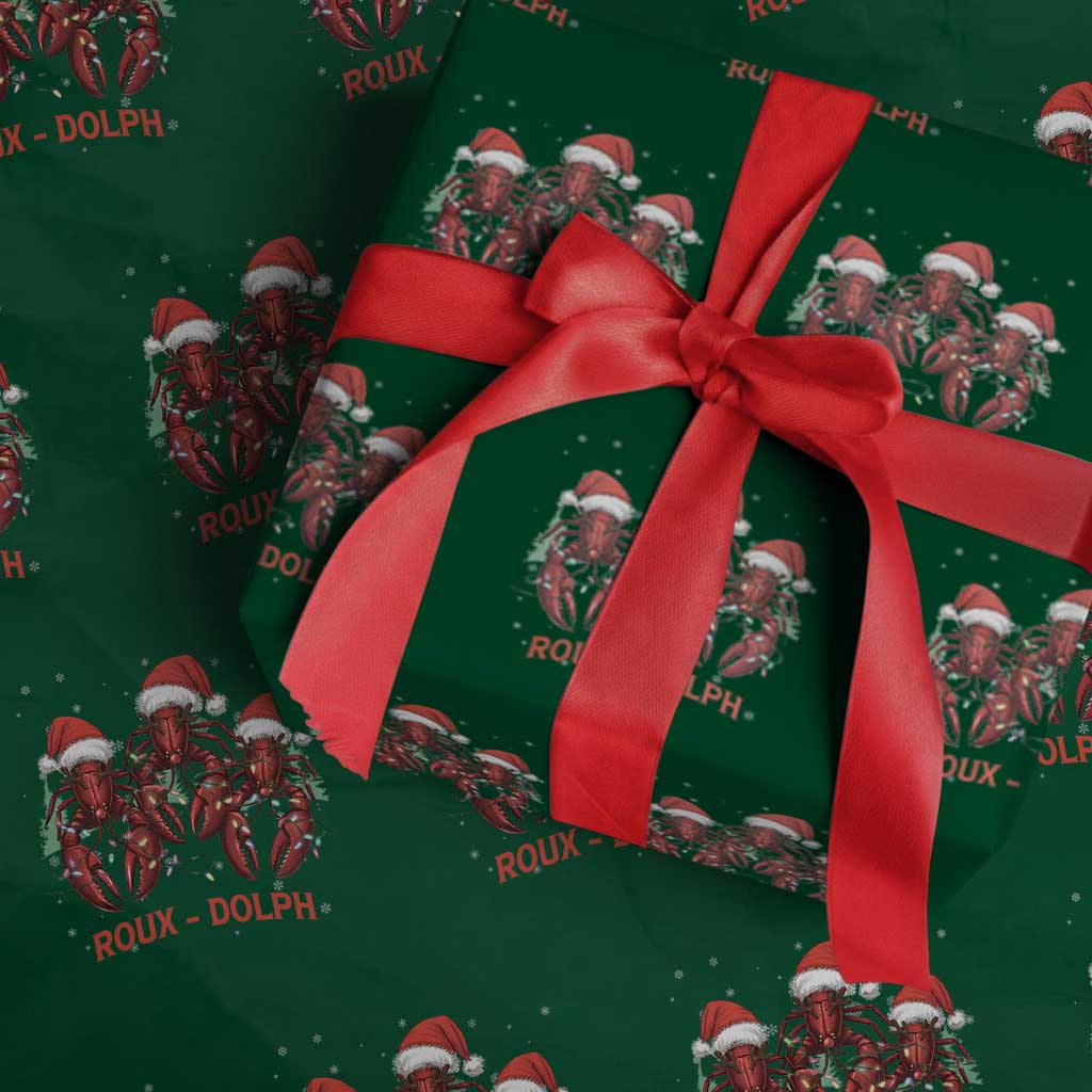 Funny Christmas Cajun Louisiana Wrapping Paper Roll Roux-Dolph Crawfish Reindeers Santa Hat TS11 Green Print Your Wear