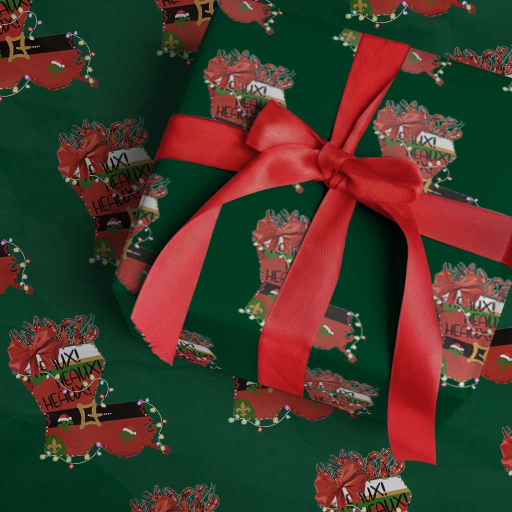 Funny Christmas Cajun Wrapping Paper Roll Triple Heaux Santa Louisiana Map Crawfish TS11 Green Print Your Wear