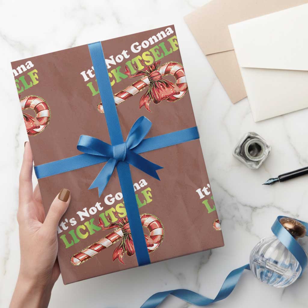 Funny Christmas Candy Cane Wrapping Paper Roll It's Not Gonna Lick Itself TS11 Mocha Print Your Wear
