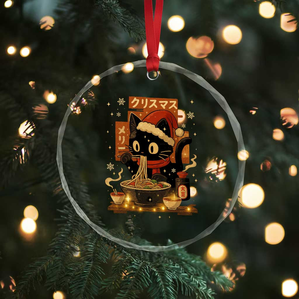 Funny Christmas Cat Ramen Crystal Glass Ornament Xmas Japanese Kawaii Anime Cat TS11 Print Your Wear