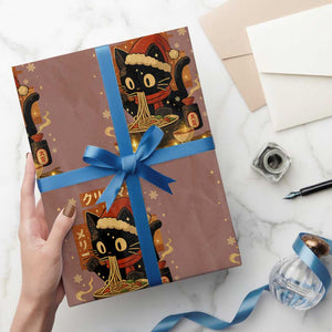 Funny Christmas Cat Ramen Wrapping Paper Roll Xmas Japanese Kawaii Anime Cat TS11 Mocha Print Your Wear