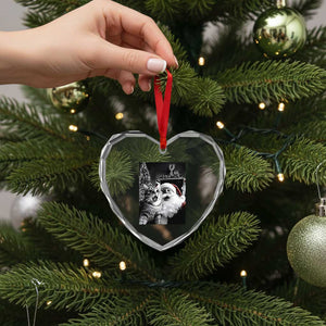 Funny Christmas Cat Selfie With Santa Heart Crystal Glass Ornament TS09 Print Your Wear