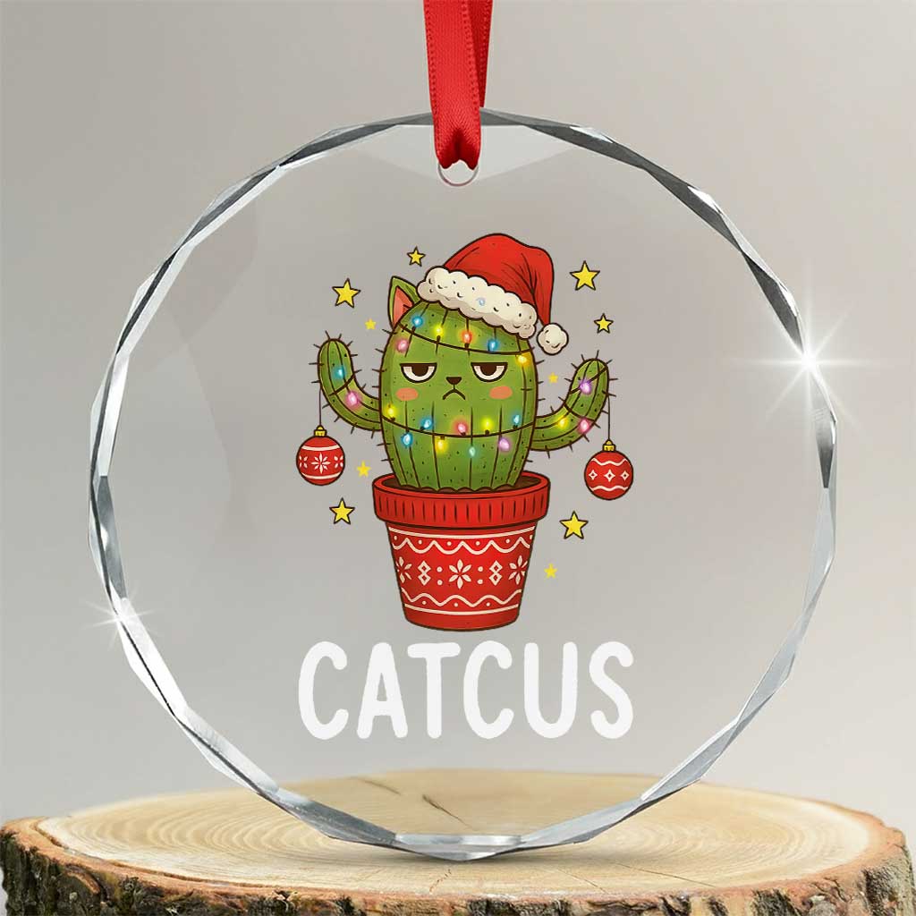 Funny Christmas Catcus Crystal Glass Ornament Succulent Lover Gift TS12 Transparent Glass 3'' Circle Print Your Wear
