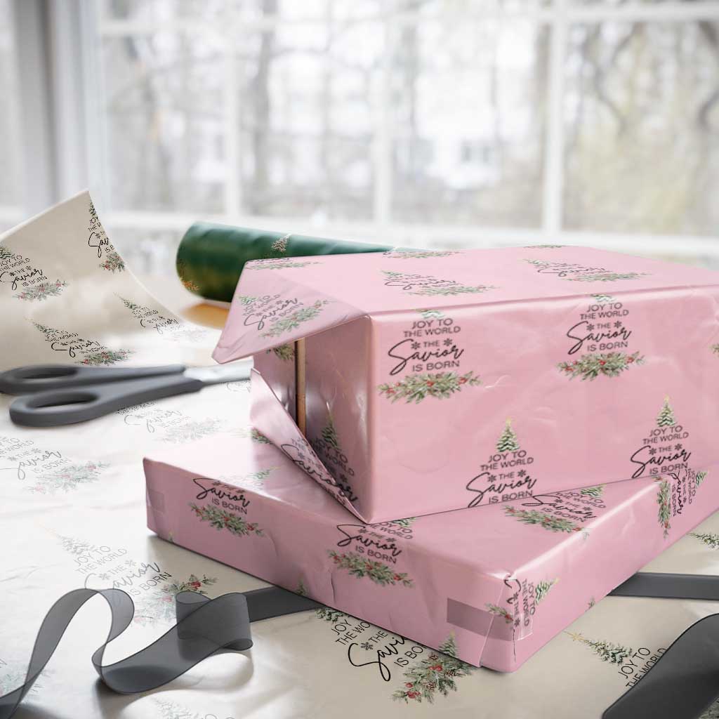 Funny Christmas Christian Faith Wrapping Paper Roll Joy To The World The Savior Is Born Xmas Tree TS11 Light Pink Print Your Wear