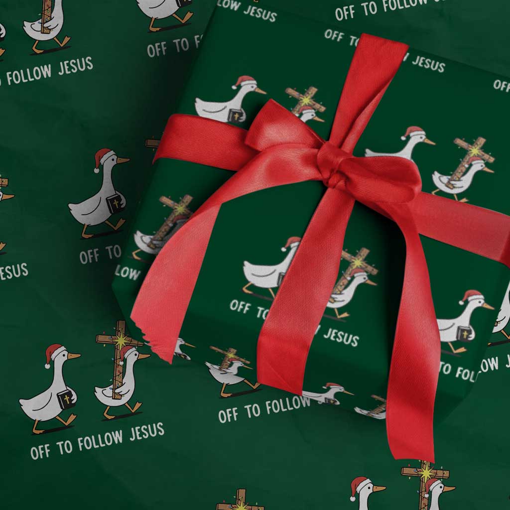 Funny Christmas Christian Goose Wrapping Paper Roll Off To Follow Jesus TS14 Green Print Your Wear