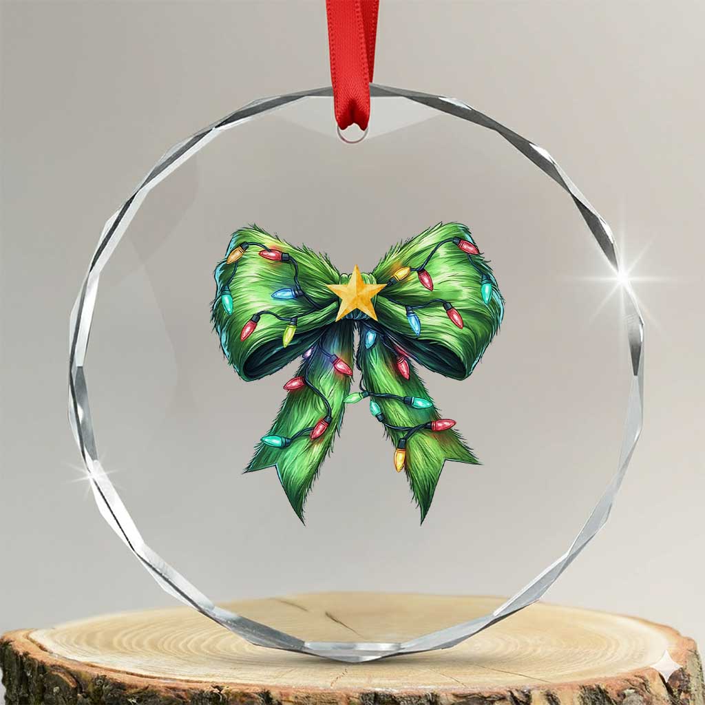 Funny Christmas Coquette Crystal Glass Ornament Green Xmas Tree Bow TS11 Transparent Glass 3'' Circle Print Your Wear