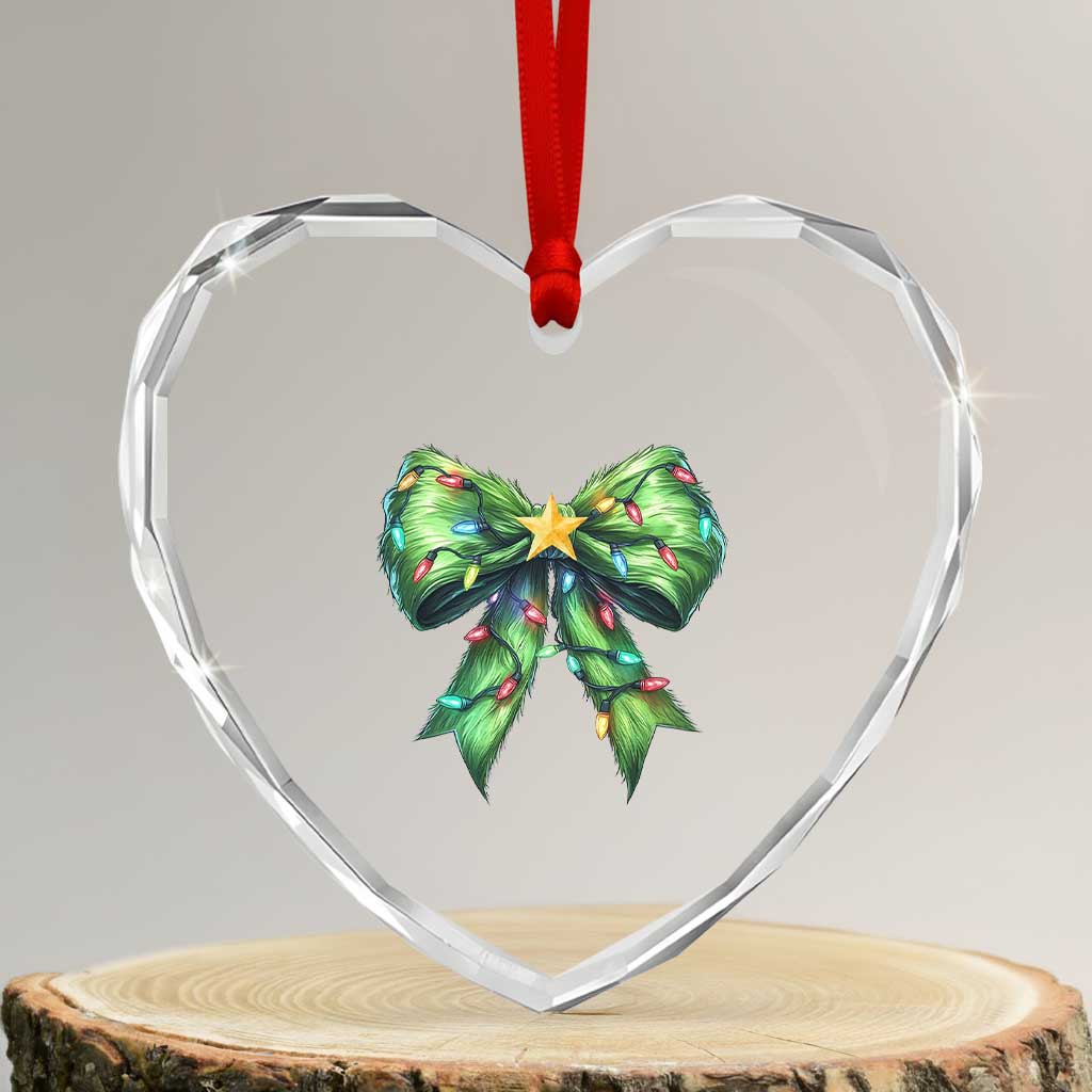 Funny Christmas Coquette Heart Crystal Glass Ornament Green Xmas Tree Bow TS11 Transparent Glass 3'' Heart Print Your Wear