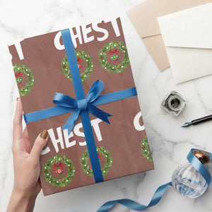 Funny Christmas Couple Wrapping Paper Roll Chest Nuts Bauble Xmas Wreath TS11 Mocha Print Your Wear