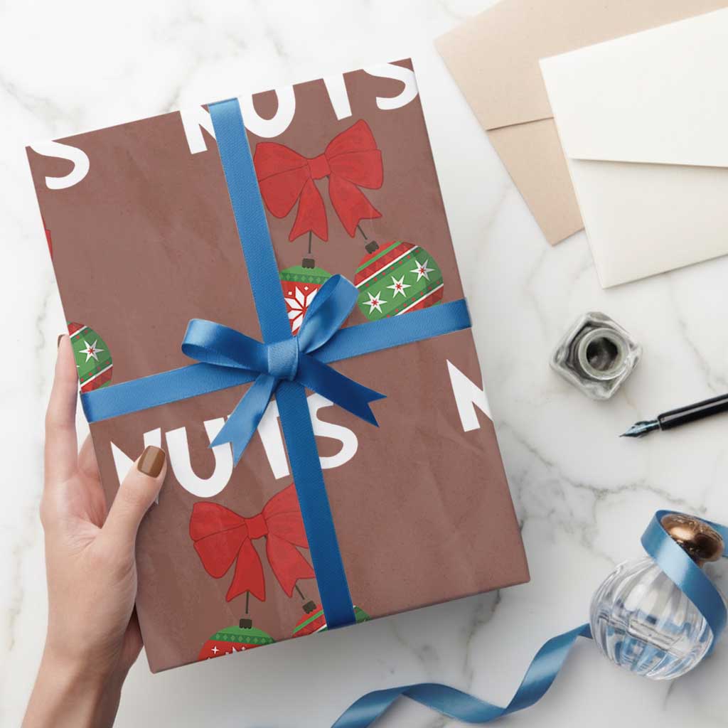 Funny Christmas Couple Wrapping Paper Roll Chest Nuts Baubles TS11 Mocha Print Your Wear