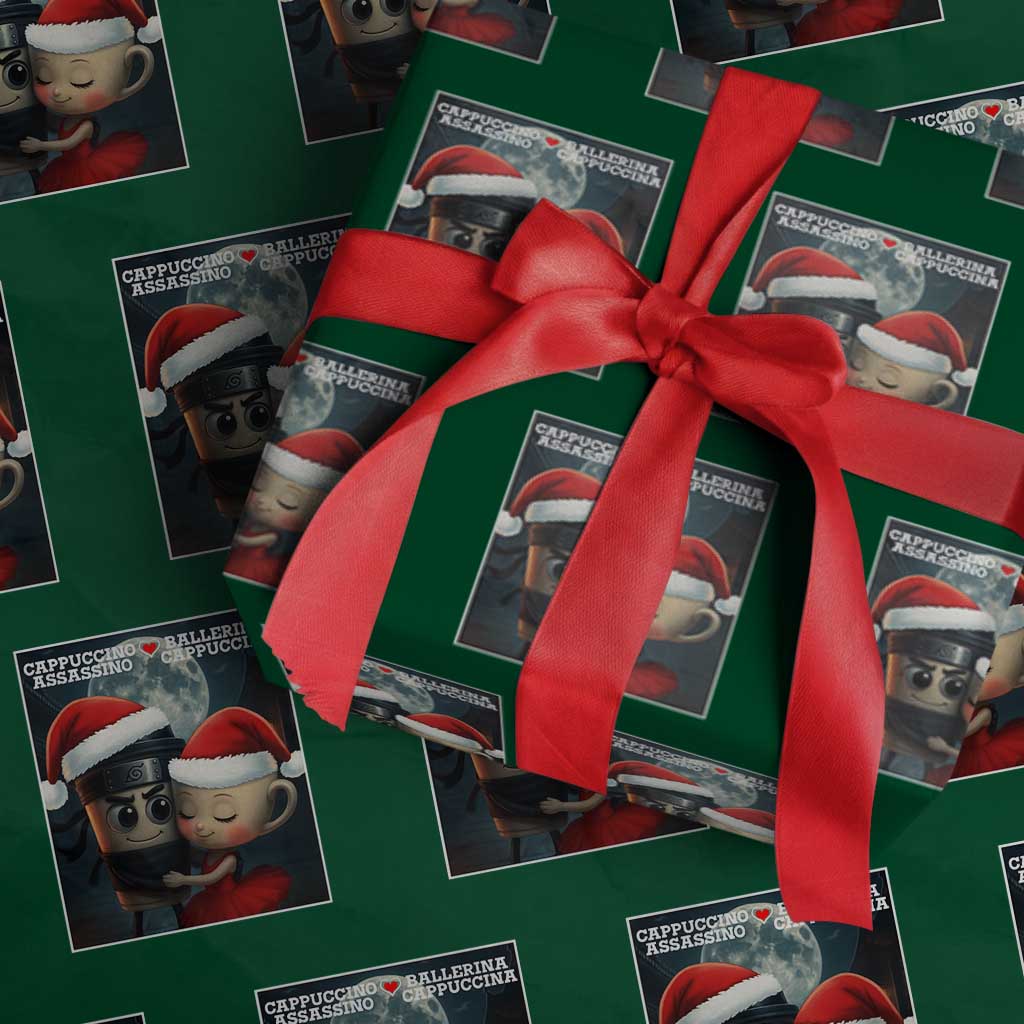 Funny Christmas Couple Wrapping Paper Roll Italian Brainrot Meme TS14 Green Print Your Wear