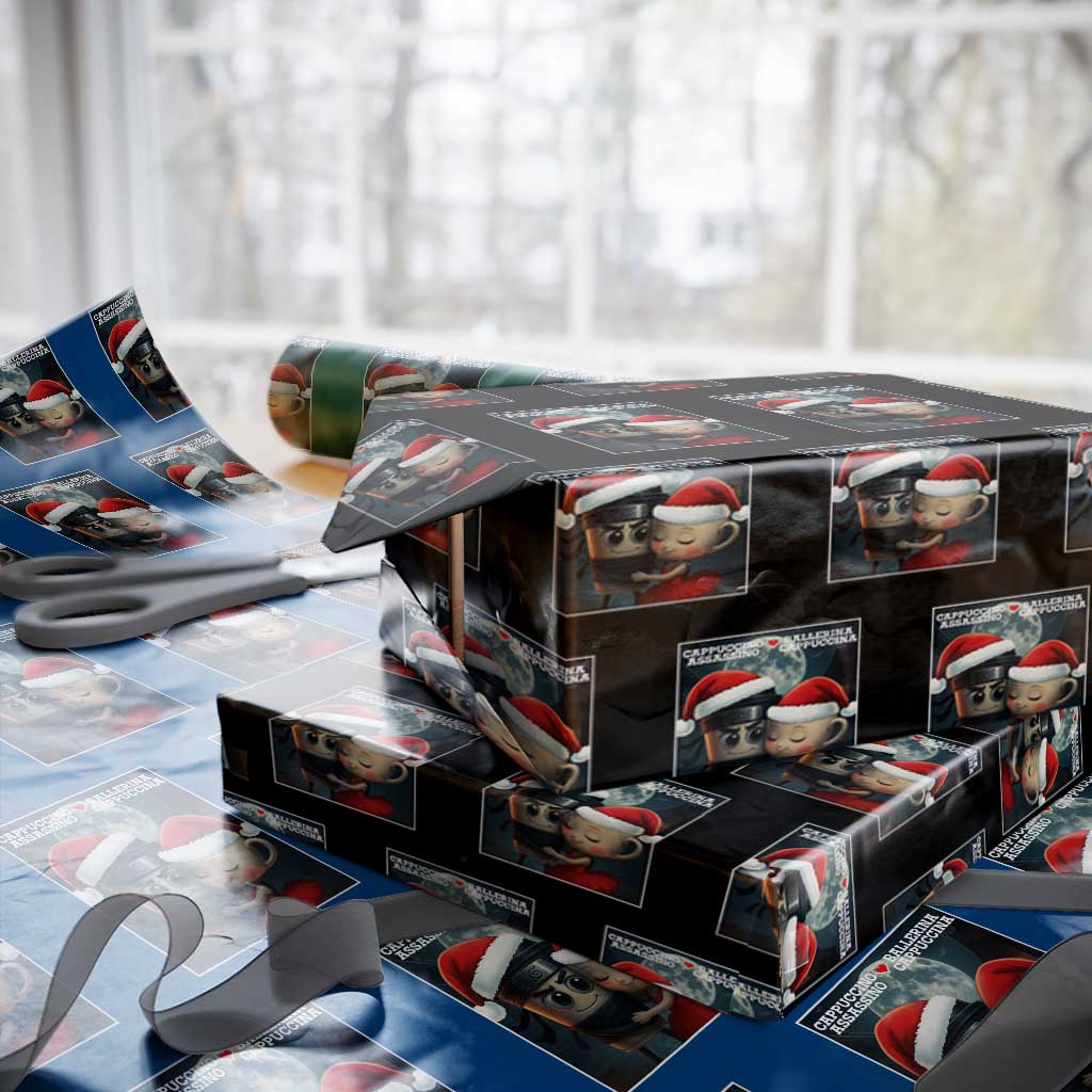 Funny Christmas Couple Wrapping Paper Roll Italian Brainrot Meme TS14 Black Print Your Wear
