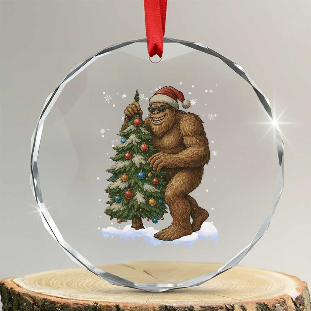 Funny Christmas Crystal Glass Ornament Bigfoot Decorating Xmas Tree Gift TS12 Transparent Glass 3'' Circle Print Your Wear