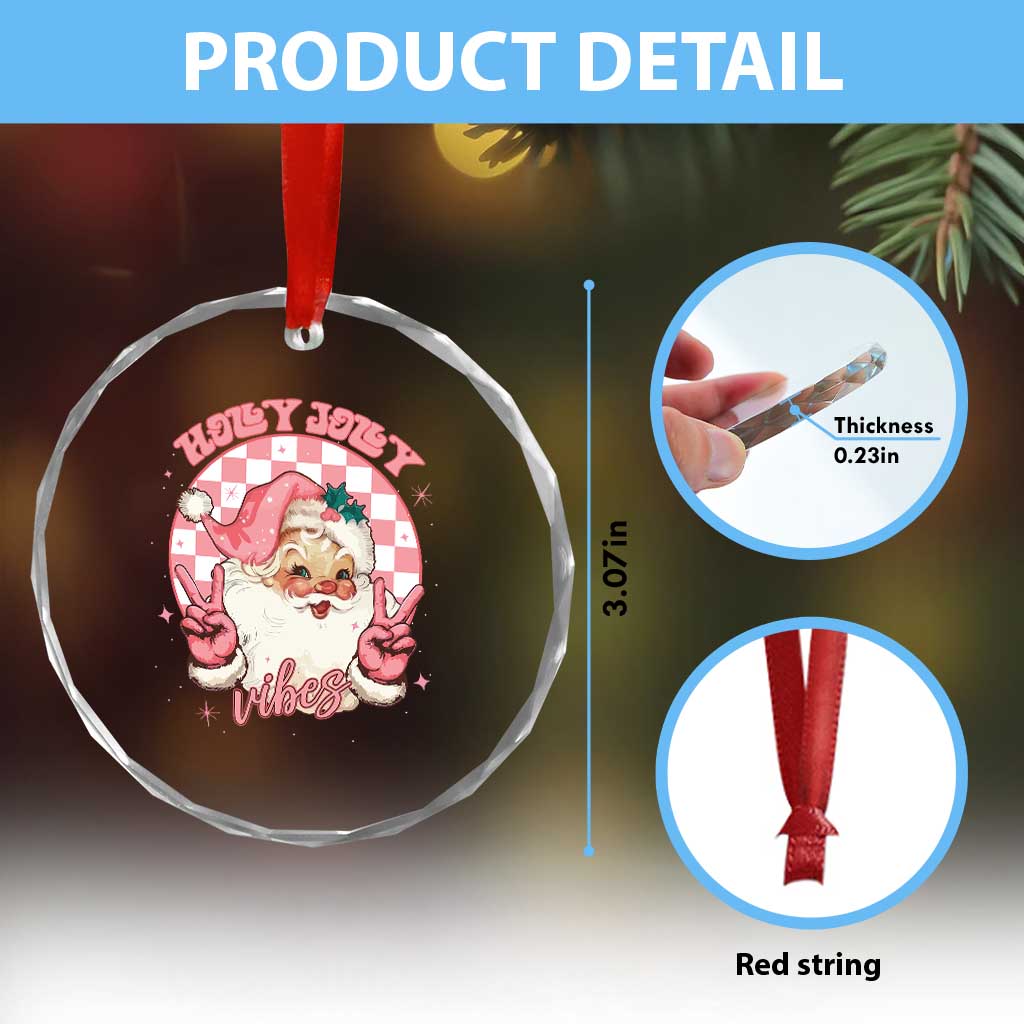 Funny Christmas Crystal Glass Ornament Holly Jolly Vibes Retro Pink Santa TS11 Print Your Wear