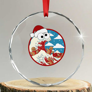 Funny Christmas Crystal Glass Ornament Santa Tsunami Is Eating Ginger Bread Xmas TS11 Transparent Glass 3'' Circle Print Your Wear