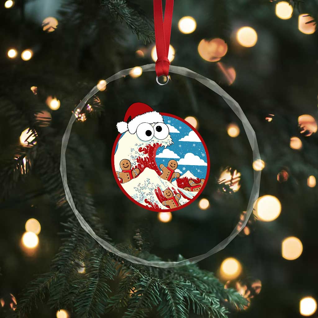 Funny Christmas Crystal Glass Ornament Santa Tsunami Is Eating Ginger Bread Xmas TS11 Print Your Wear