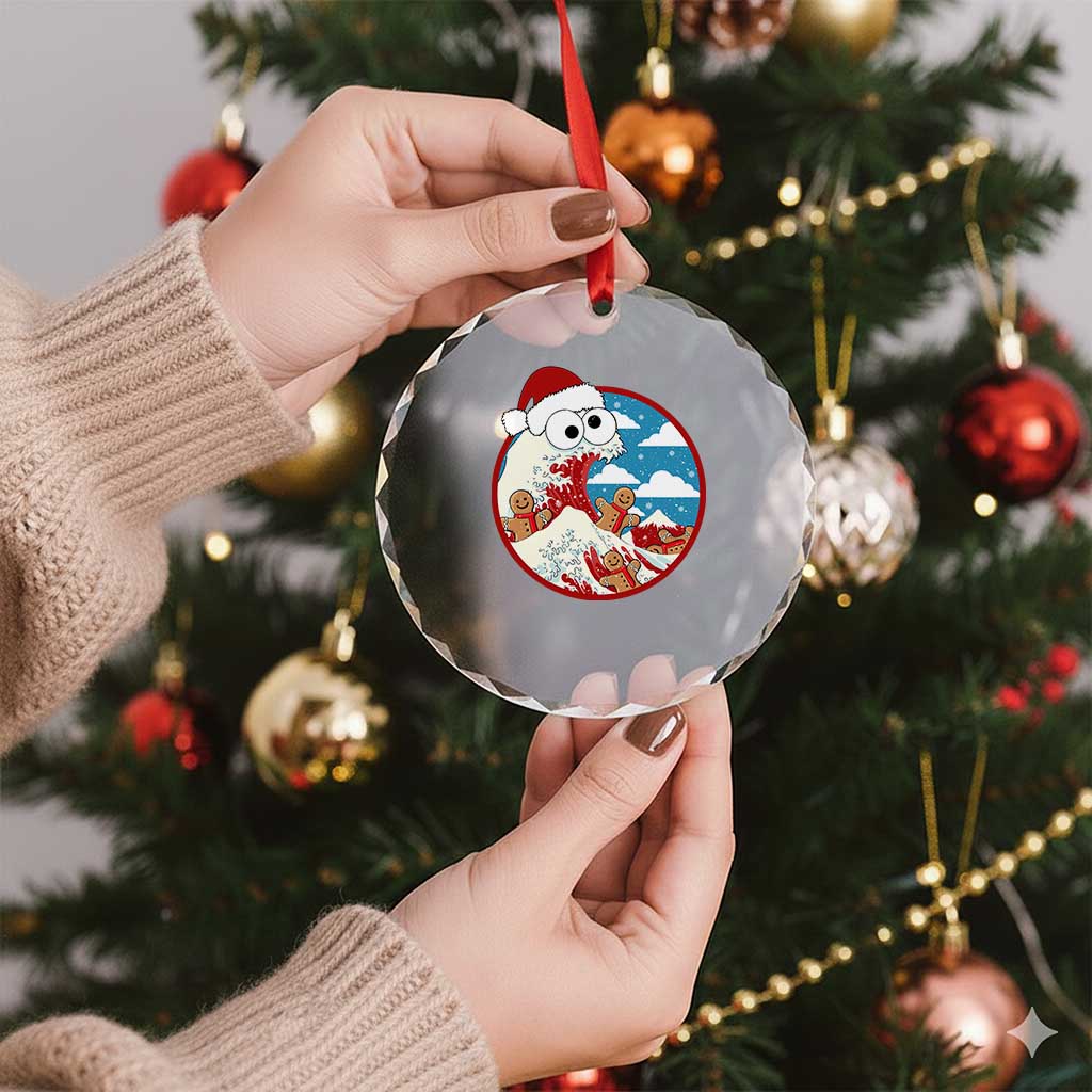 Funny Christmas Crystal Glass Ornament Santa Tsunami Is Eating Ginger Bread Xmas TS11 Print Your Wear