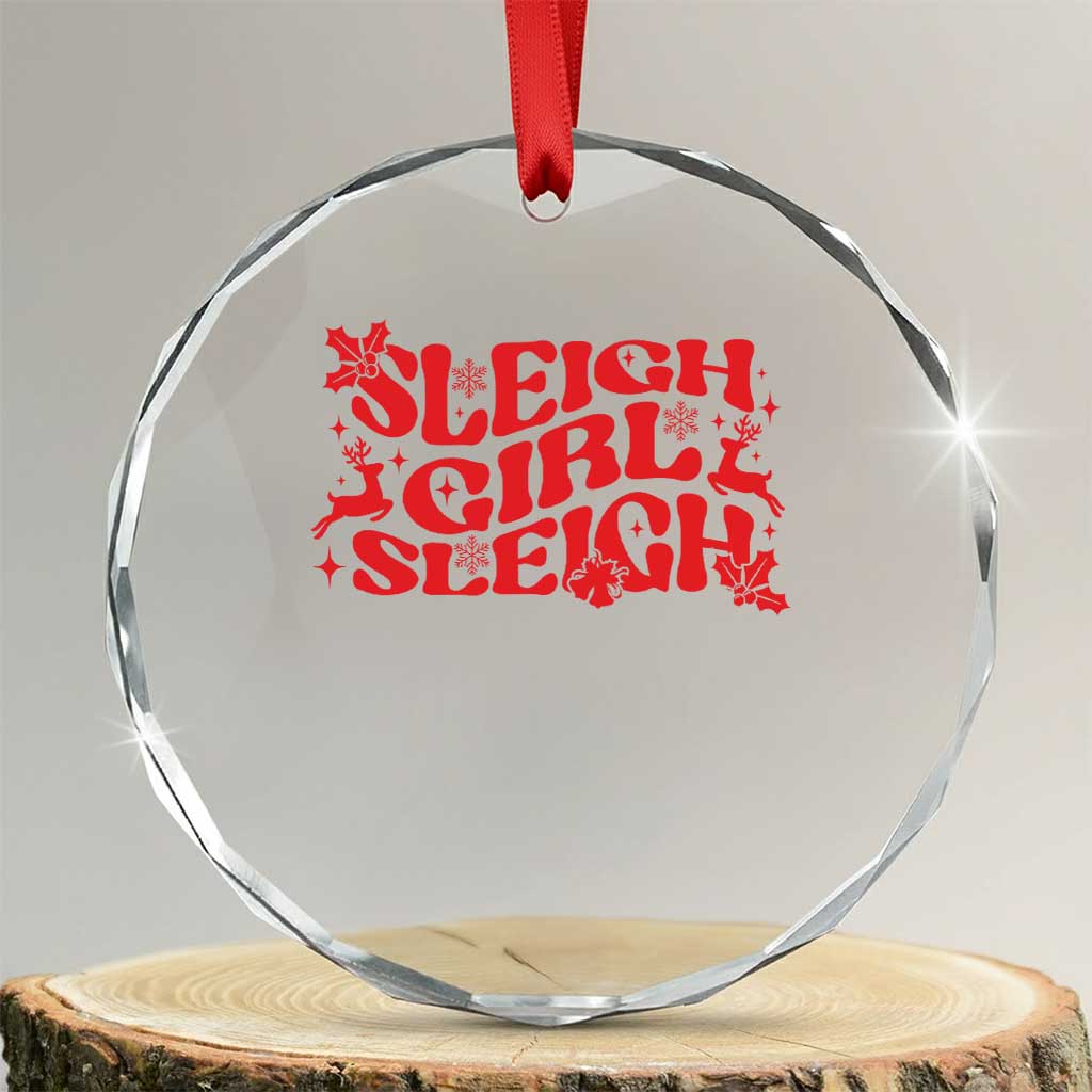 Funny Christmas Crystal Glass Ornament Sleigh Girl Sleigh Reindeer TS11 Transparent Glass 3'' Circle Print Your Wear