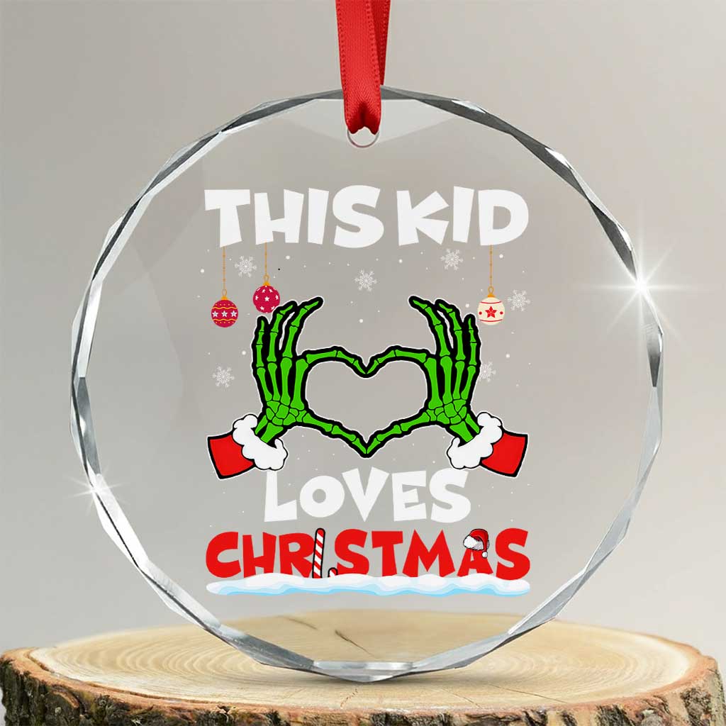 Funny Christmas Crystal Glass Ornament This Kid Loves Xmas Skeleton Heart TS02 Transparent Glass 3'' Circle Print Your Wear