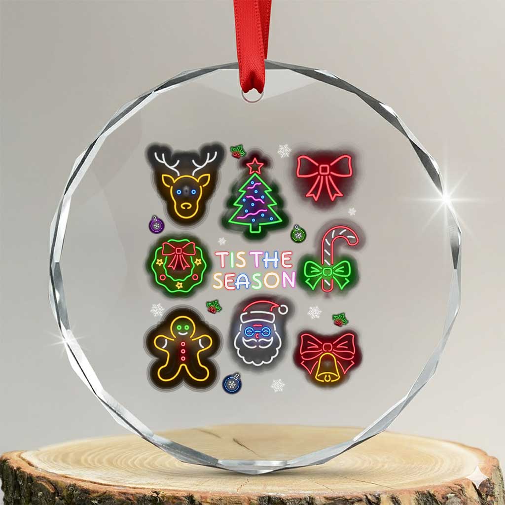 Funny Christmas Crystal Glass Ornament Tis The Season Neon Lights Santa Gingerbread TS11 Transparent Glass 3'' Circle Print Your Wear