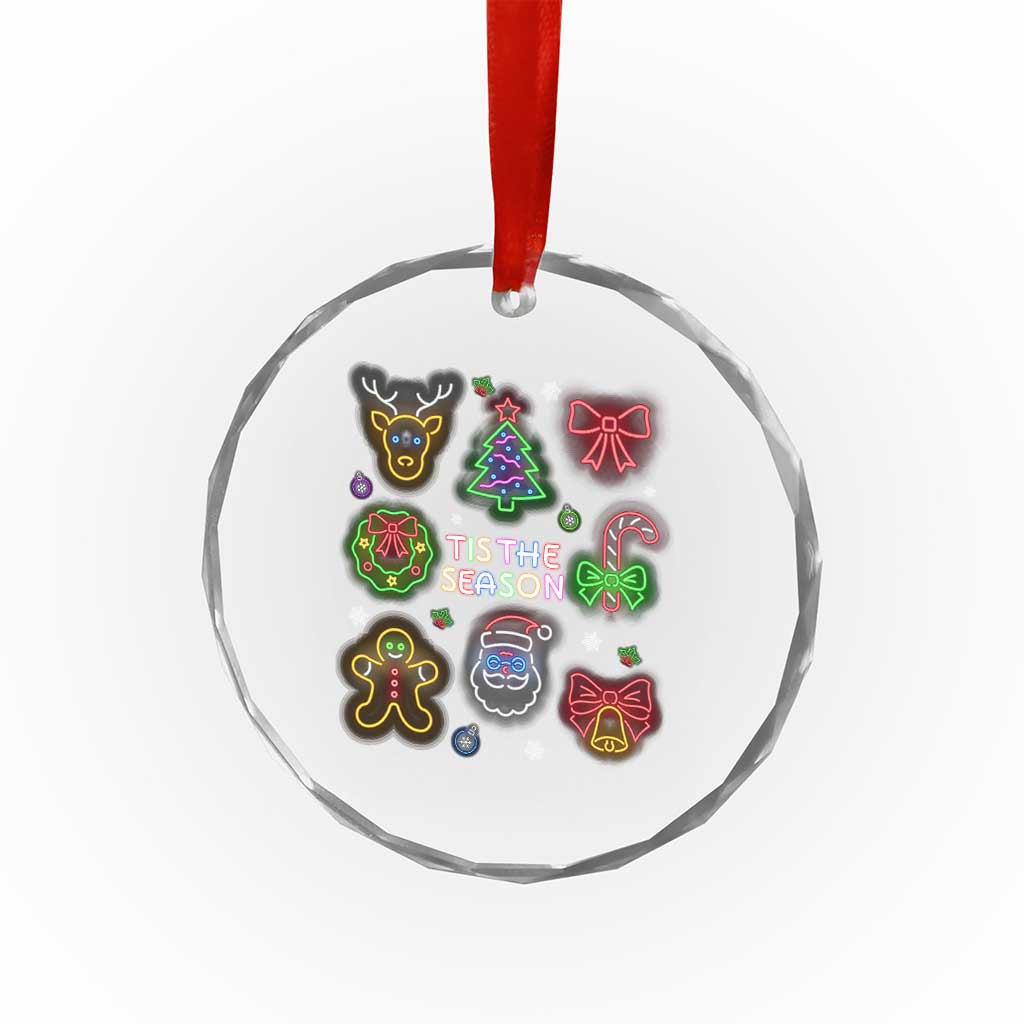 Funny Christmas Crystal Glass Ornament Tis The Season Neon Lights Santa Gingerbread TS11 Print Your Wear
