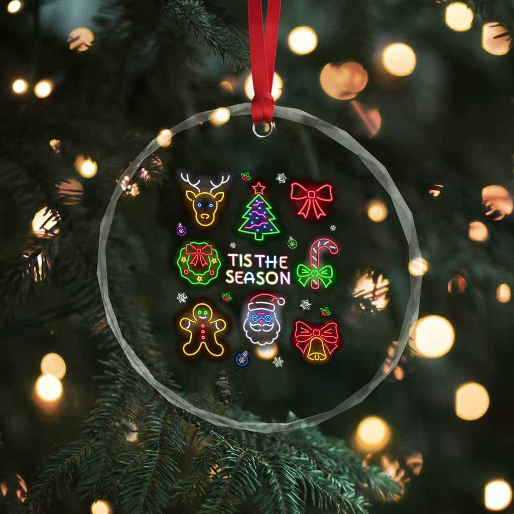 Funny Christmas Crystal Glass Ornament Tis The Season Neon Lights Santa Gingerbread TS11 Print Your Wear