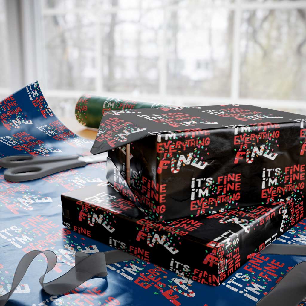 Funny Christmas Wrapping Paper Roll It's Fine I'm Fine Everthing Is Fine Xmas Lights TS02 Black Print Your Wear