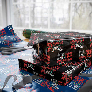 Funny Christmas Wrapping Paper Roll It's Fine I'm Fine Everthing Is Fine Xmas Lights TS02 Black Print Your Wear
