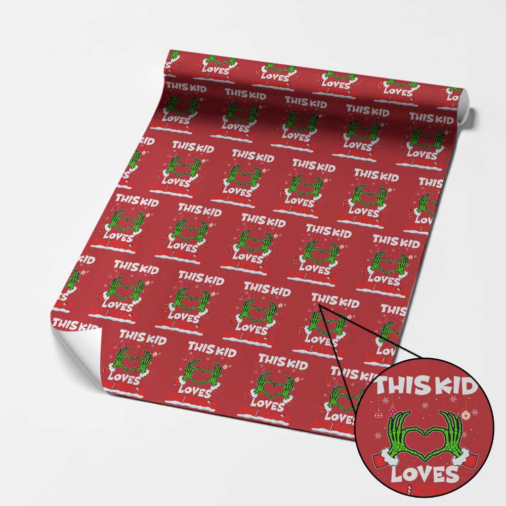 Funny Christmas Wrapping Paper Roll This Kid Loves Xmas Skeleton Heart TS02 Red Print Your Wear