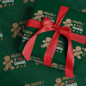 Funny Christmas Delete All Cookies Wrapping Paper Roll Xmas Gingerbread TS11 Green Print Your Wear