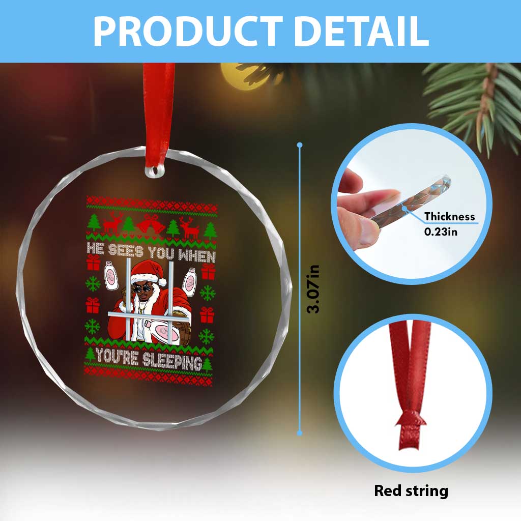 Funny Christmas Diddy Crystal Glass Ornament Diddy Sees You When Youre Sleeping Dirty Ugly Xmas TS10 Print Your Wear