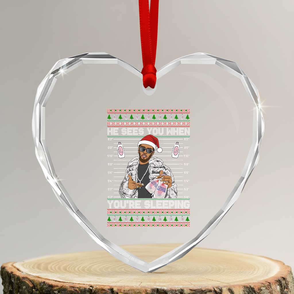 Funny Christmas Diddy Heart Crystal Glass Ornament Diddy Sees You When Youre Sleeping Ugly Xmas TS10 Transparent Glass 3'' Heart Print Your Wear