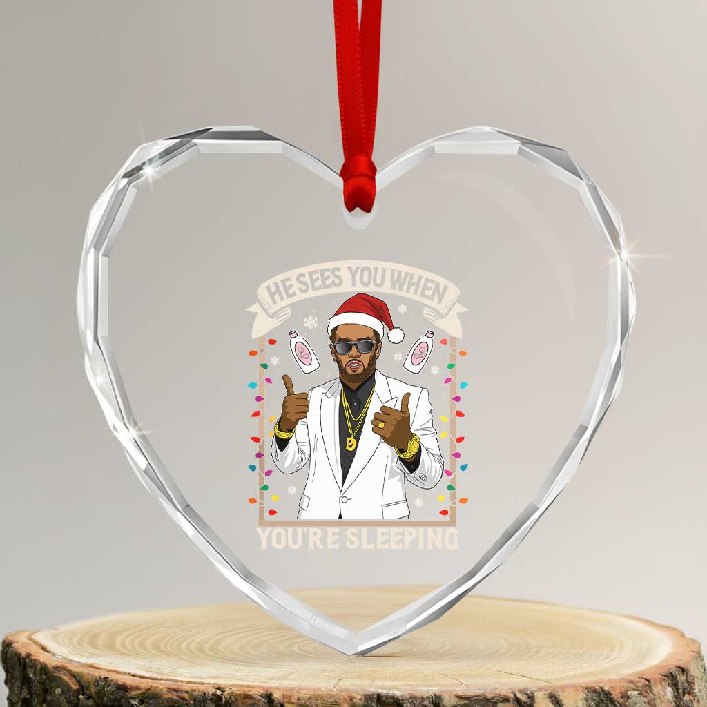 Funny Christmas Diddy Heart Crystal Glass Ornament He Sees You When Youre Sleeping Dirty Xmas Lights TS10 Transparent Glass 3'' Heart Print Your Wear