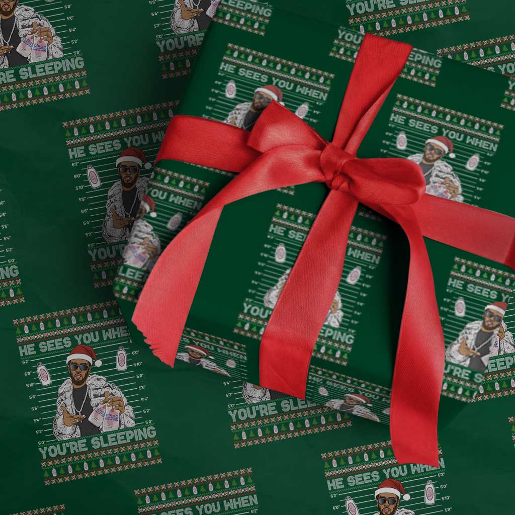 Funny Christmas Diddy Wrapping Paper Roll Diddy Sees You When Youre Sleeping Ugly Xmas TS10 Green Print Your Wear