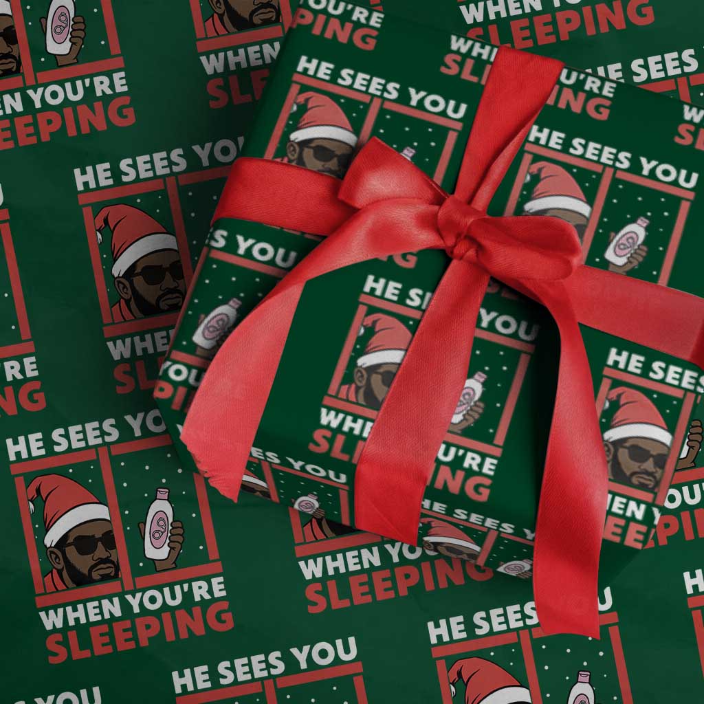 Funny Christmas Diddy Wrapping Paper Roll He Sees You When You Are Sleeping Baby Oil TS11 Green Print Your Wear