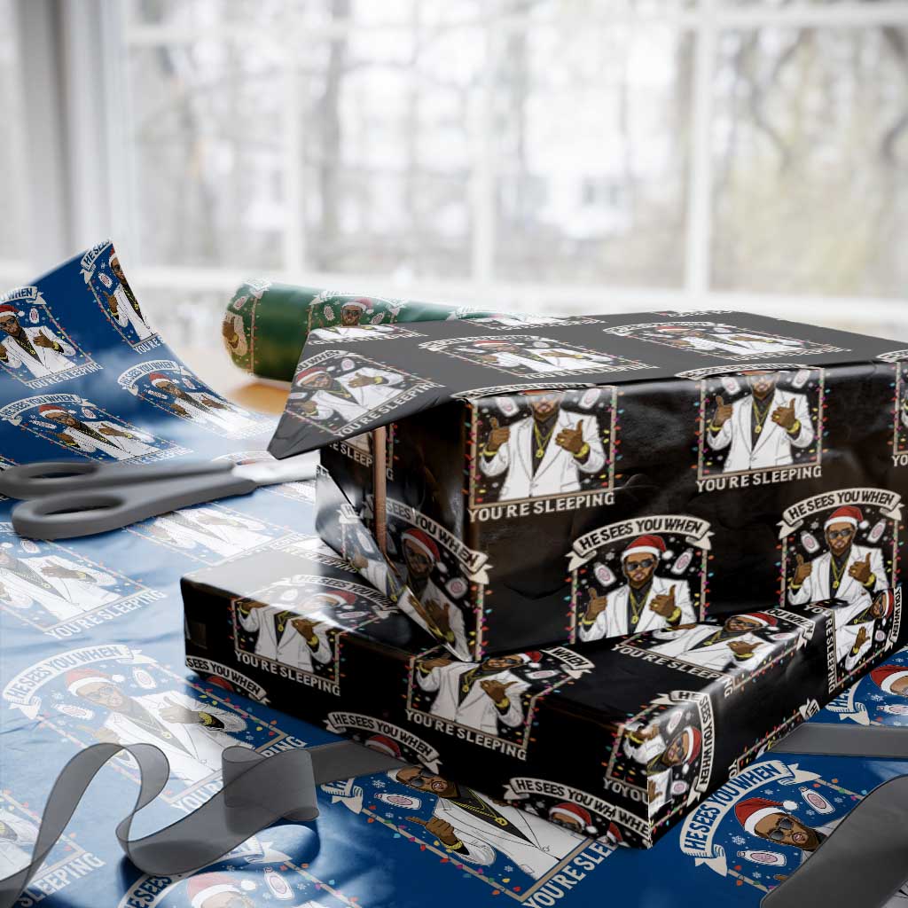 Funny Christmas Diddy Wrapping Paper Roll He Sees You When Youre Sleeping Dirty Xmas Lights TS10 Black Print Your Wear