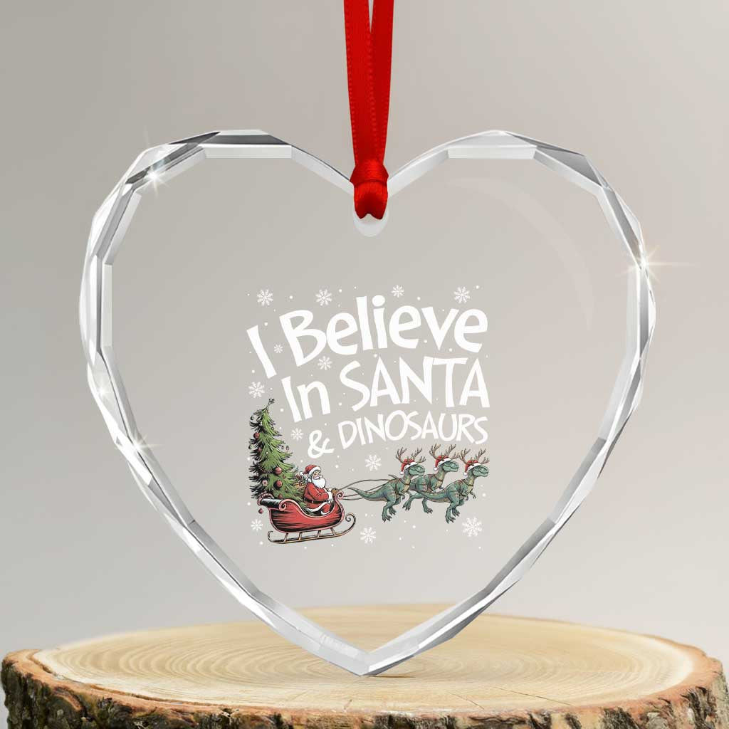 Funny Christmas Dino Heart Crystal Glass Ornament I Believe In Santa And Dinosaur TS11 Transparent Glass 3'' Heart Print Your Wear