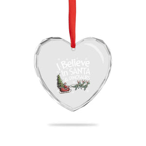 Funny Christmas Dino Heart Crystal Glass Ornament I Believe In Santa And Dinosaur TS11 Print Your Wear