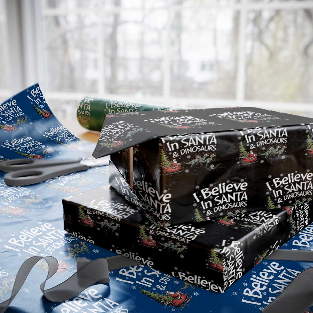 Funny Christmas Dino Wrapping Paper Roll I Believe In Santa And Dinosaur TS11 Black Print Your Wear
