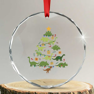 Funny Christmas Dinosaur Crystal Glass Ornament Dino Xmas Tree Rex Paleontologist TS11 Transparent Glass 3'' Circle Print Your Wear