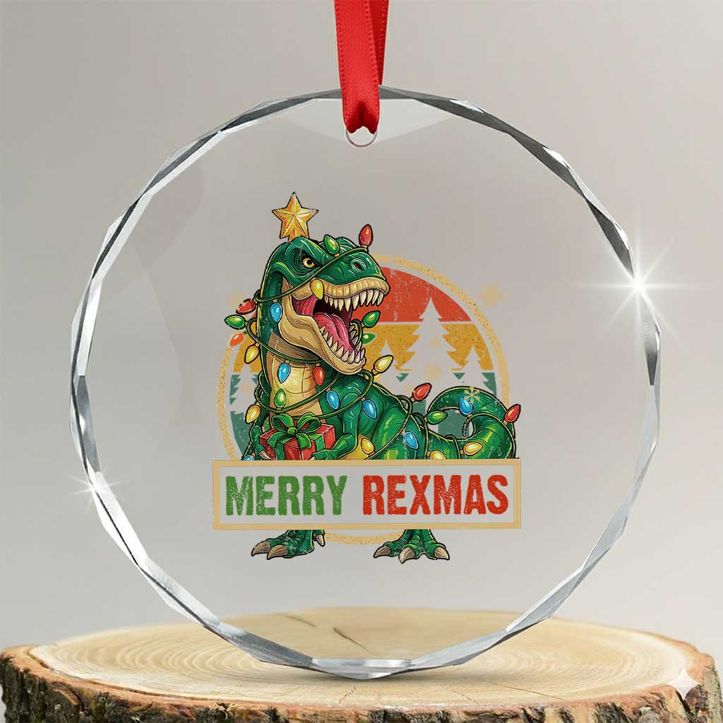Funny Christmas Dinosaur Crystal Glass Ornament Merry Rexmas Dino Xmas Tree TS11 Transparent Glass 3'' Circle Print Your Wear