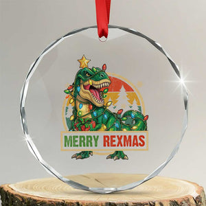 Funny Christmas Dinosaur Crystal Glass Ornament Merry Rexmas Dino Xmas Tree TS11 Transparent Glass 3'' Circle Print Your Wear