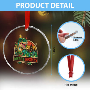 Funny Christmas Dinosaur Crystal Glass Ornament Merry Rexmas Dino Xmas Tree TS11 Print Your Wear