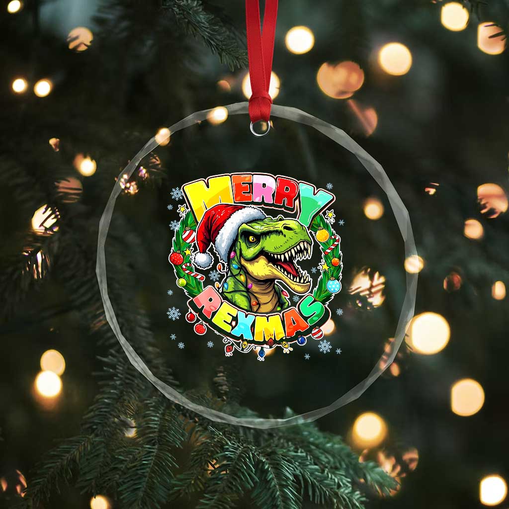 Funny Christmas Dinosaur Crystal Glass Ornament Merry Rexmas Dino Xmas Wreath TS11 Print Your Wear