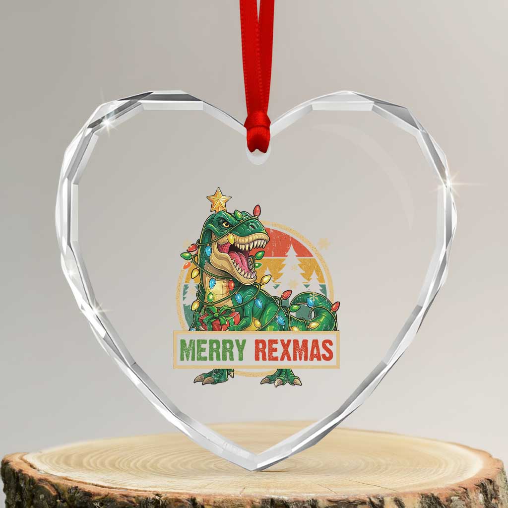 Funny Christmas Dinosaur Heart Crystal Glass Ornament Merry Rexmas Dino Xmas Tree TS11 Transparent Glass 3'' Heart Print Your Wear