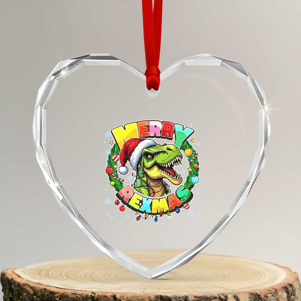 Funny Christmas Dinosaur Heart Crystal Glass Ornament Merry Rexmas Dino Xmas Wreath TS11 Transparent Glass 3'' Heart Print Your Wear
